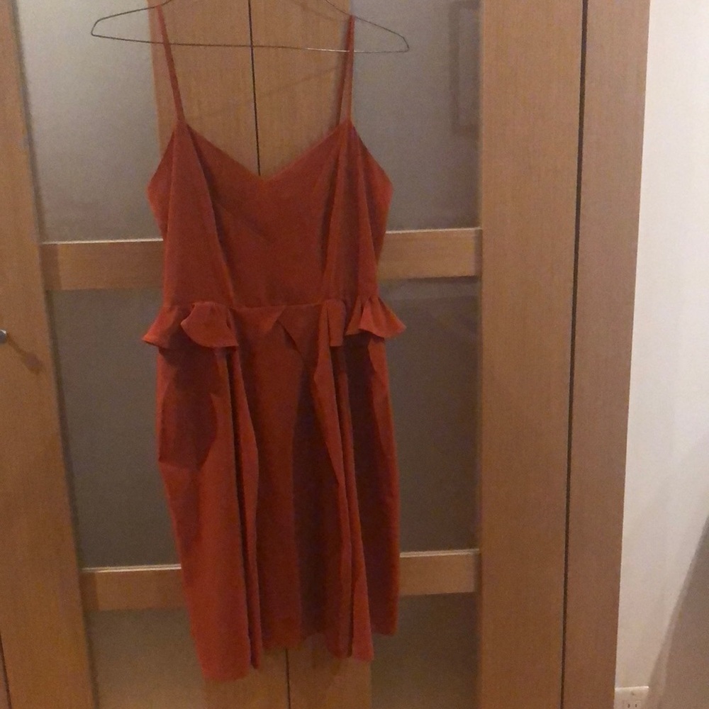 SELFI Dark reddish/Rust Orange Semi-Sheer Spaghetti Strap Dress